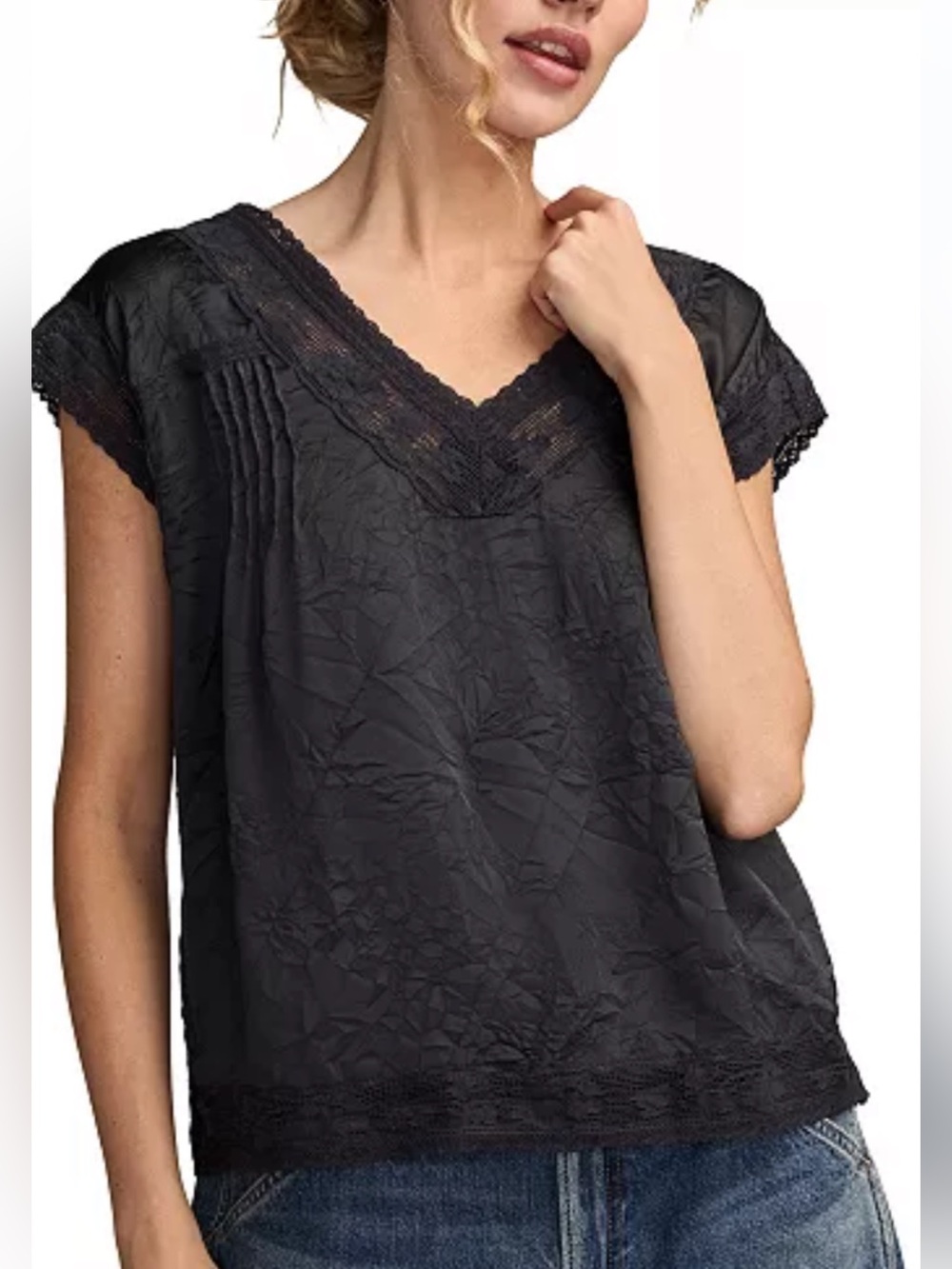Lucky Brand NWT Black Crinkle Lace Dolman Sleeve Western Boho Blouse Women’s XXL - Picture 4 of 13